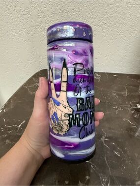 Bad Moms Purple Marble Glitter 12 oz Skinny Can Cooler Handmade